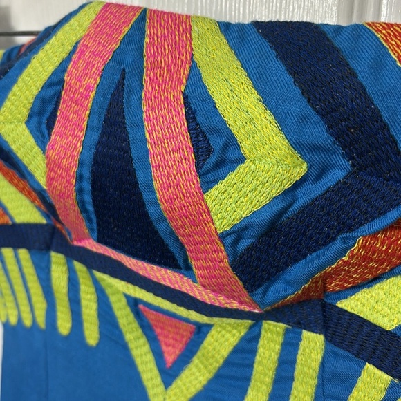 Mara Hoffman mini strapless dress geometric embroidered neon 80s size 2 lined - Picture 6 of 11